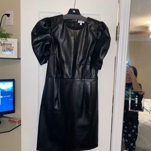 Black Faux leather mini dress, with puff sleeves